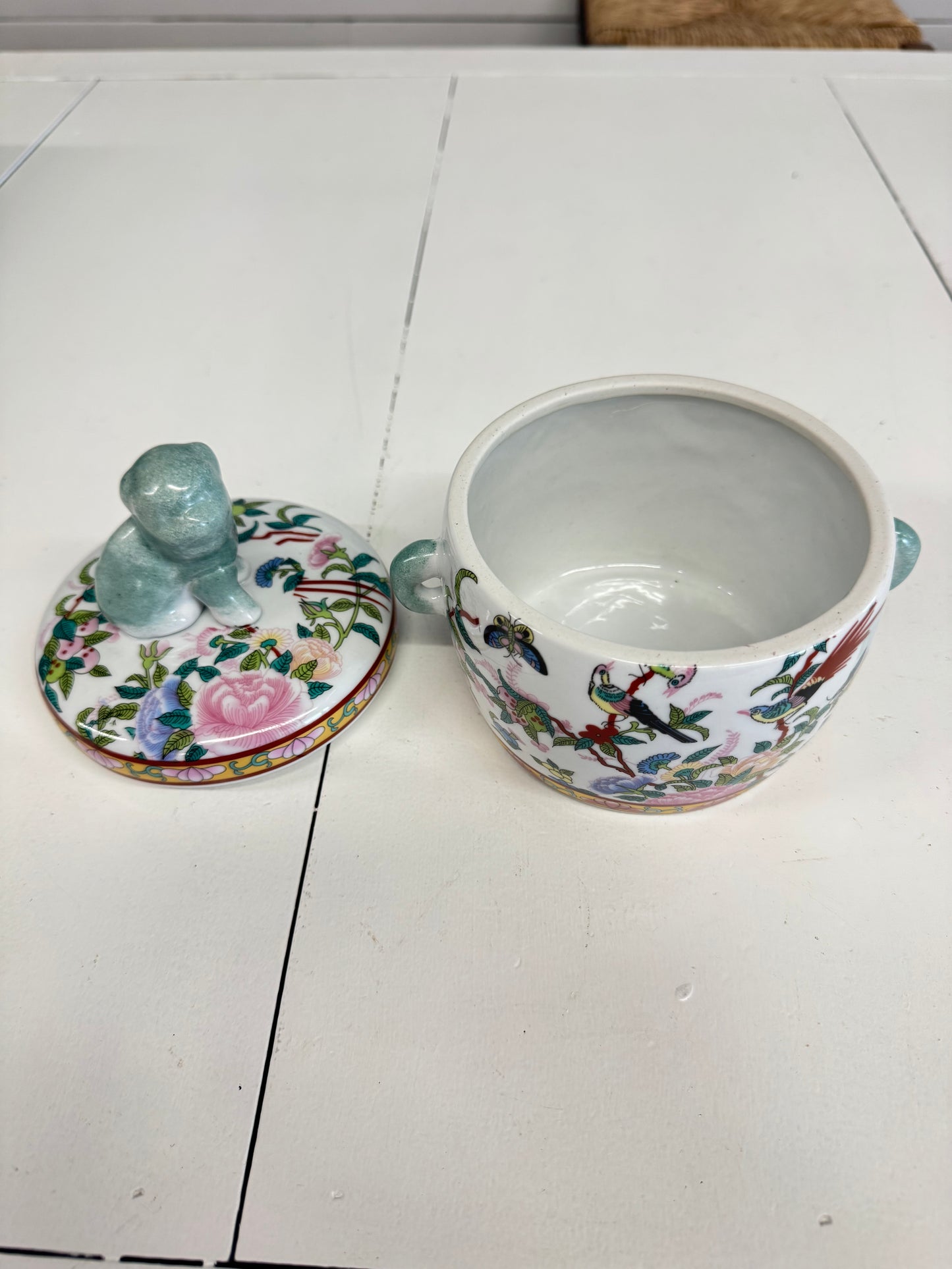 Rose Canton Foo Dog Candy Jar
