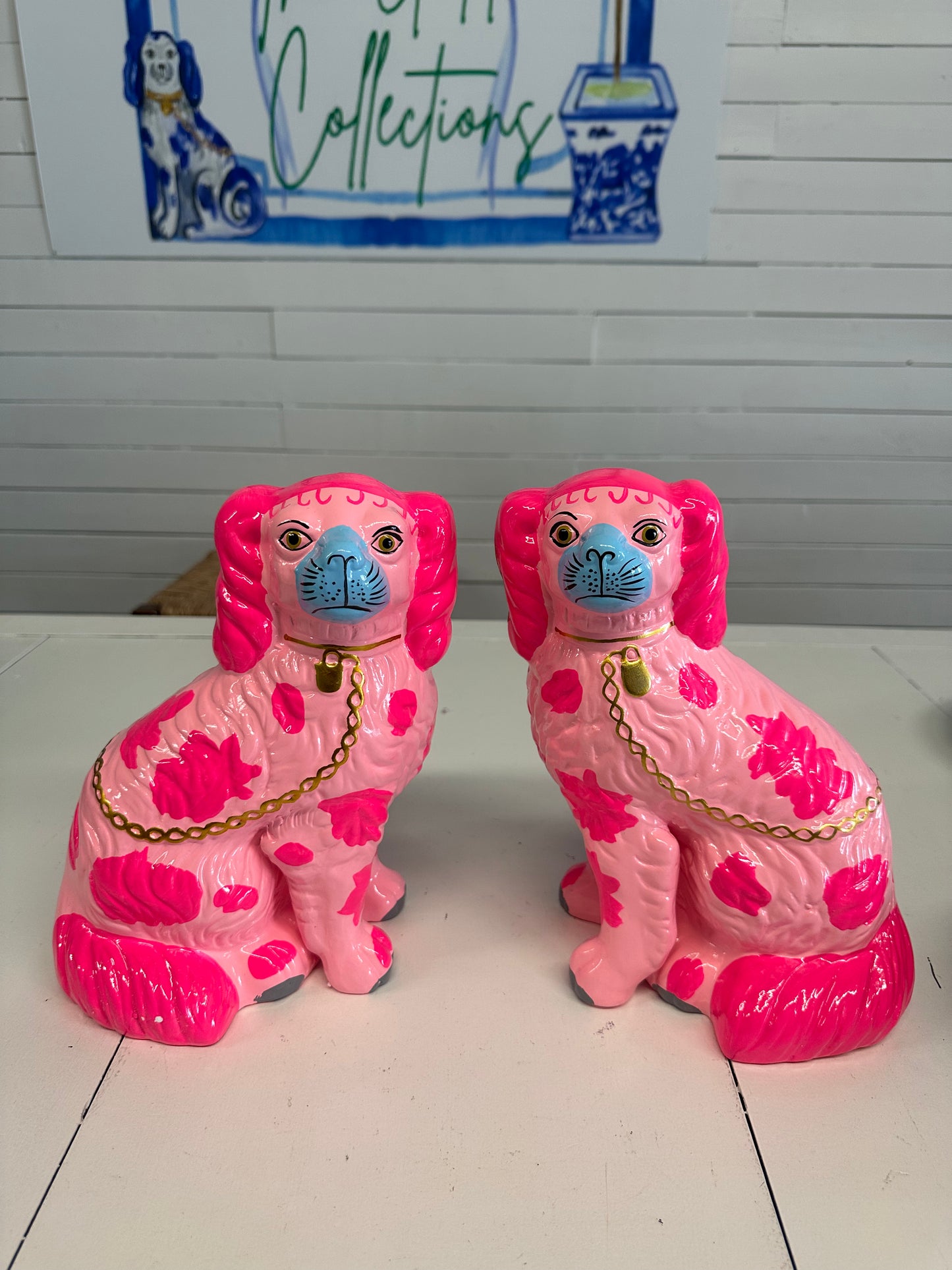 Neon pink Staffordshire dogs
