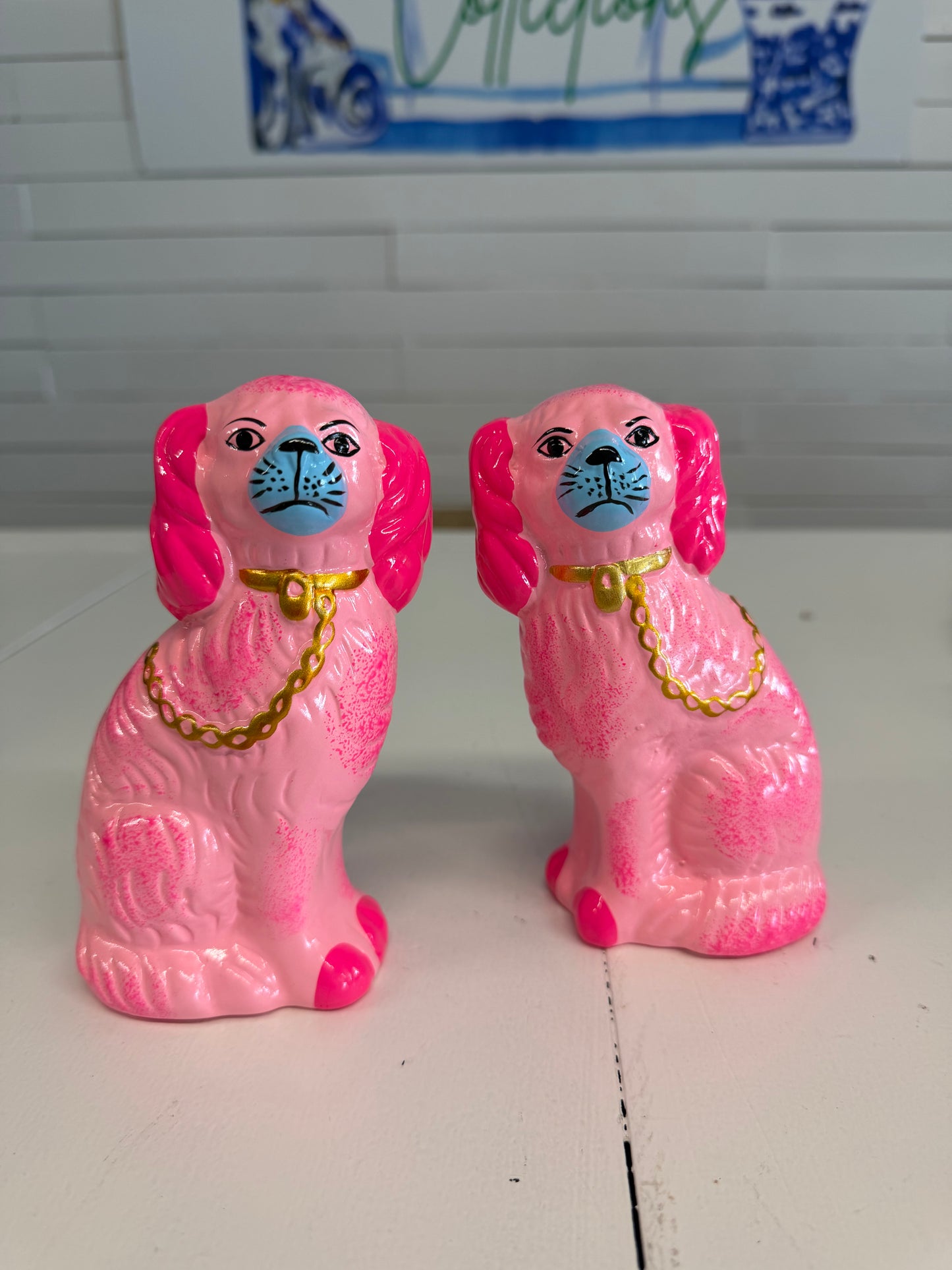 Pink Staffordshire Dog Set