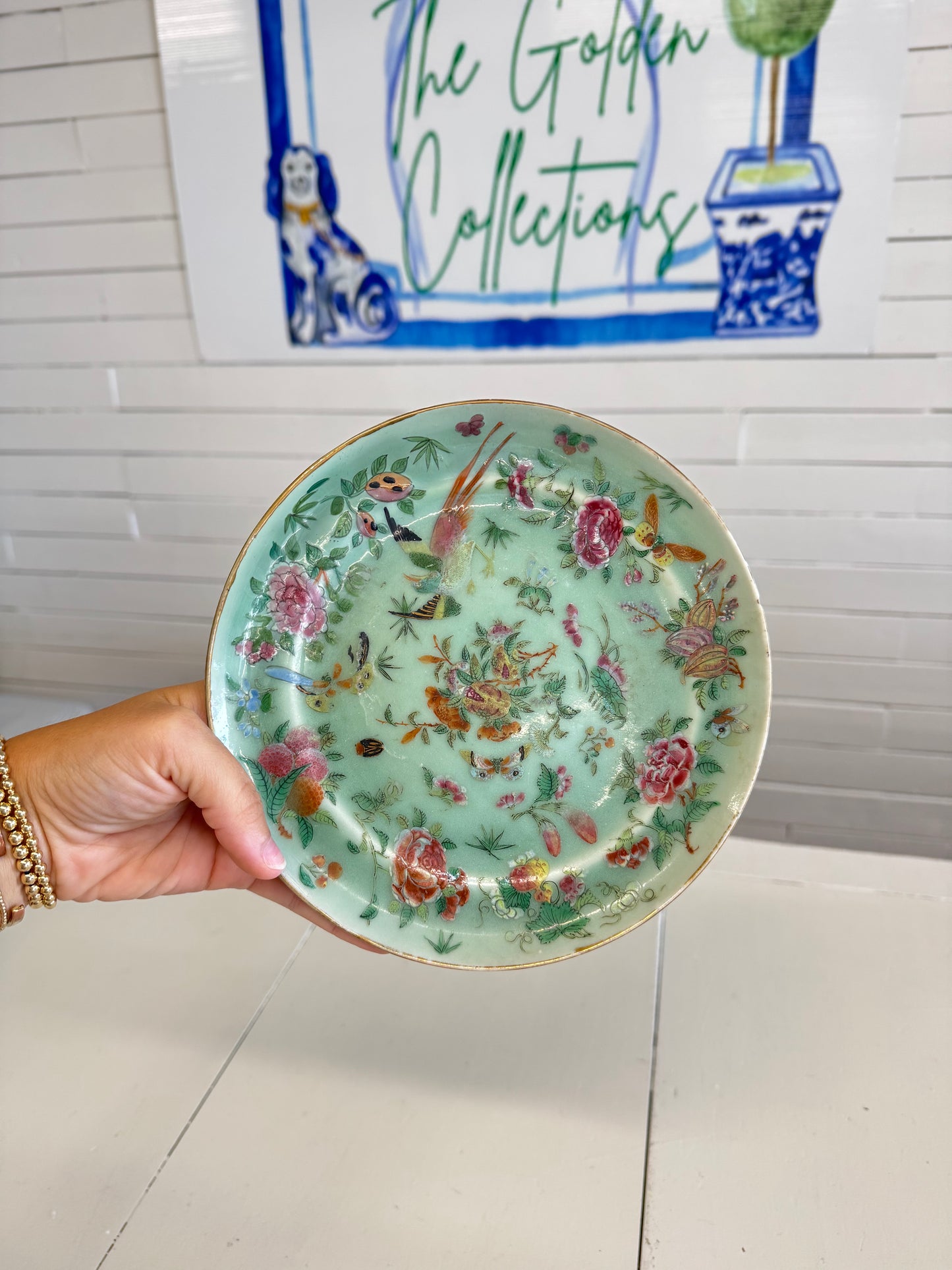 Antique Famille Rose Celadon