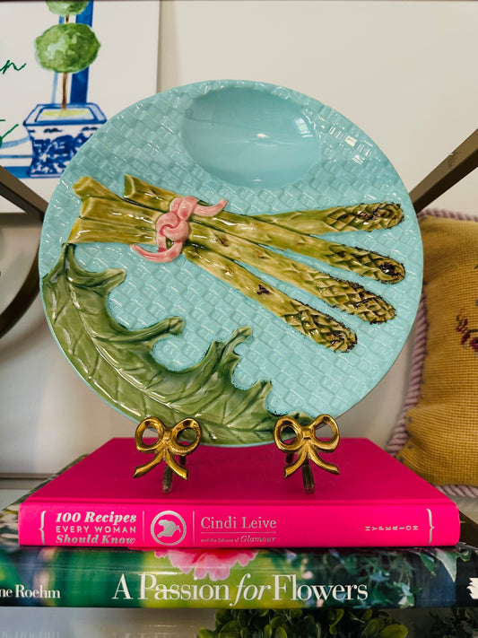 Bordallo Pinheiro Portugal Majolica Basketweave Asparagus Plate