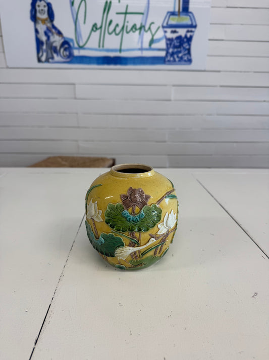 Antique Lotus Flower with Crane Ginger Jar