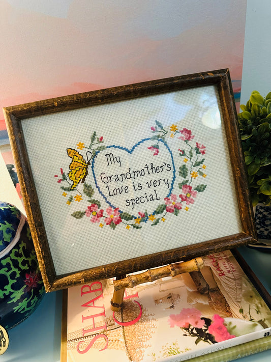 Cross stitched grandmother framed piece 🌸🦋💕
