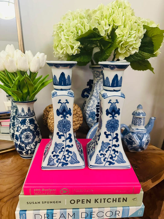 Blue & White Candlestick Holders 💙