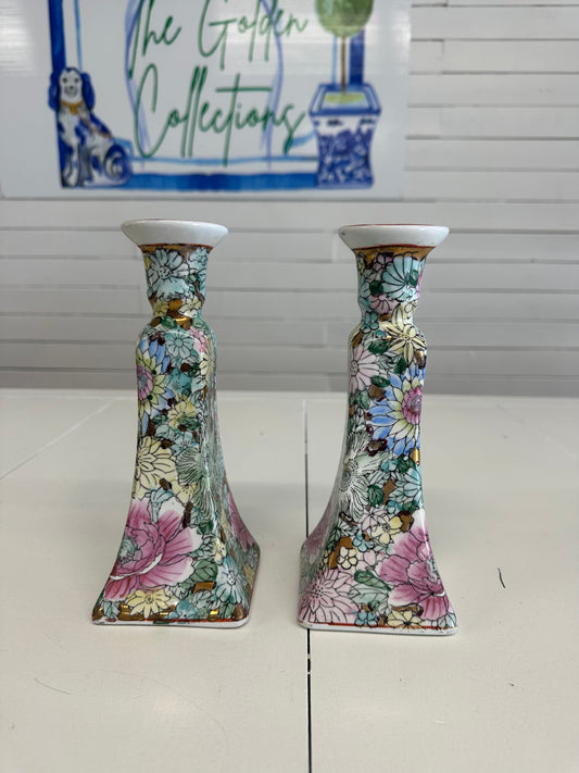Floral Candlestick Holder Set