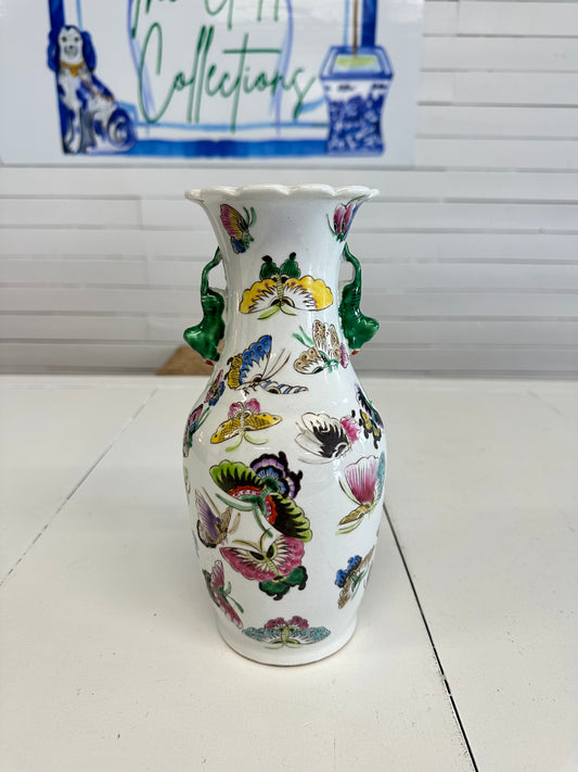 Chinese Butterfly Foo Dog Vase