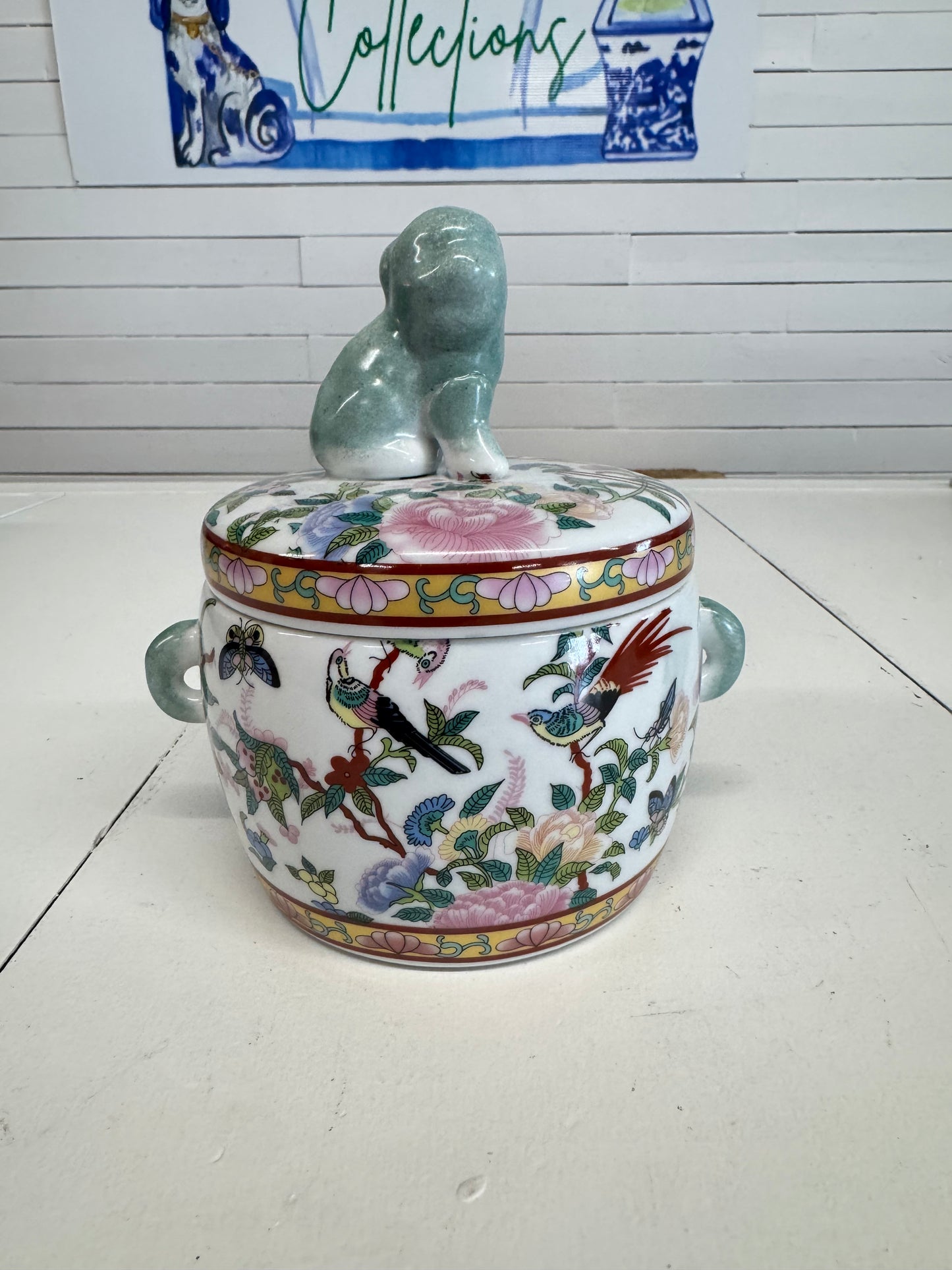 Rose Canton Foo Dog Candy Jar