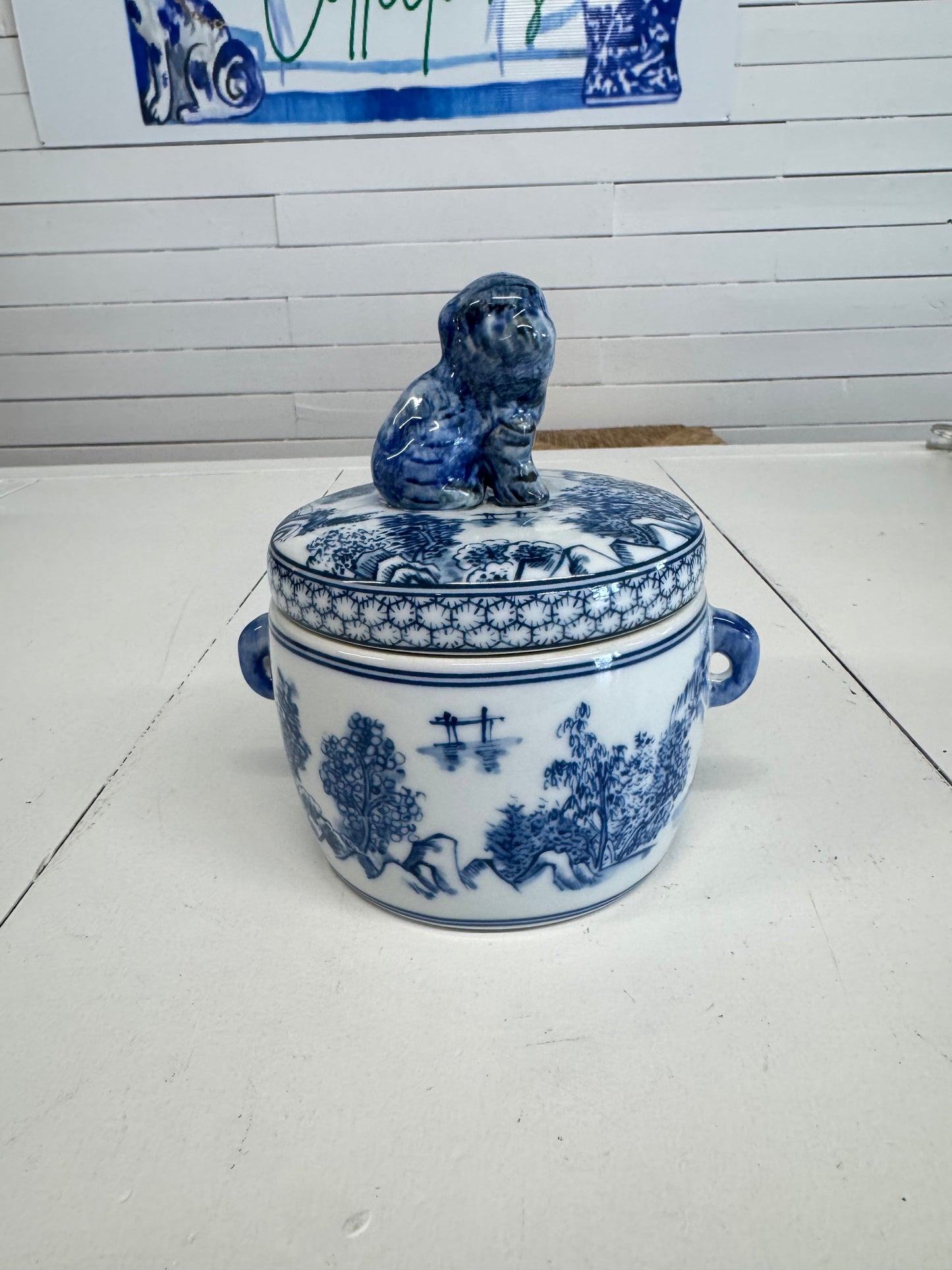 Blue Willow Foo Dog Candy Jar
