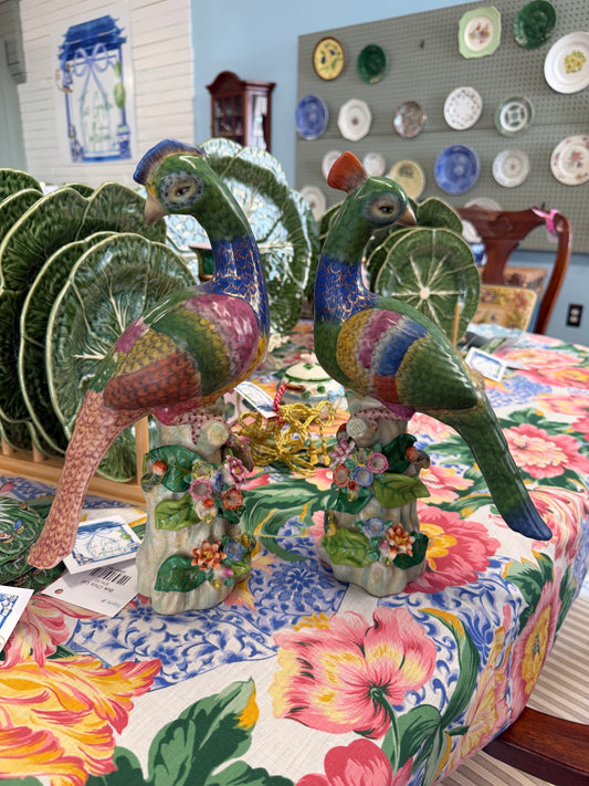 Colorful porcelain peacock set