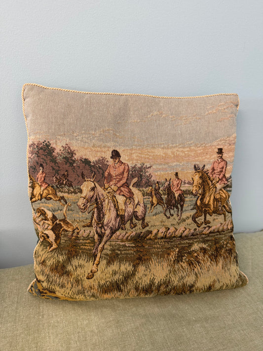 Hunt scene tapestry pillow