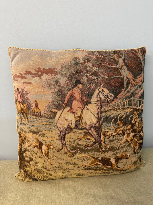 Hunt scene tapestry pillow